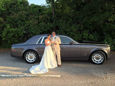 Rolls Royce Phantom with Bride and Groom in Greenville, SC. Rolls Royce Phantom for hire by American VIP Limo in Greenville, SC
